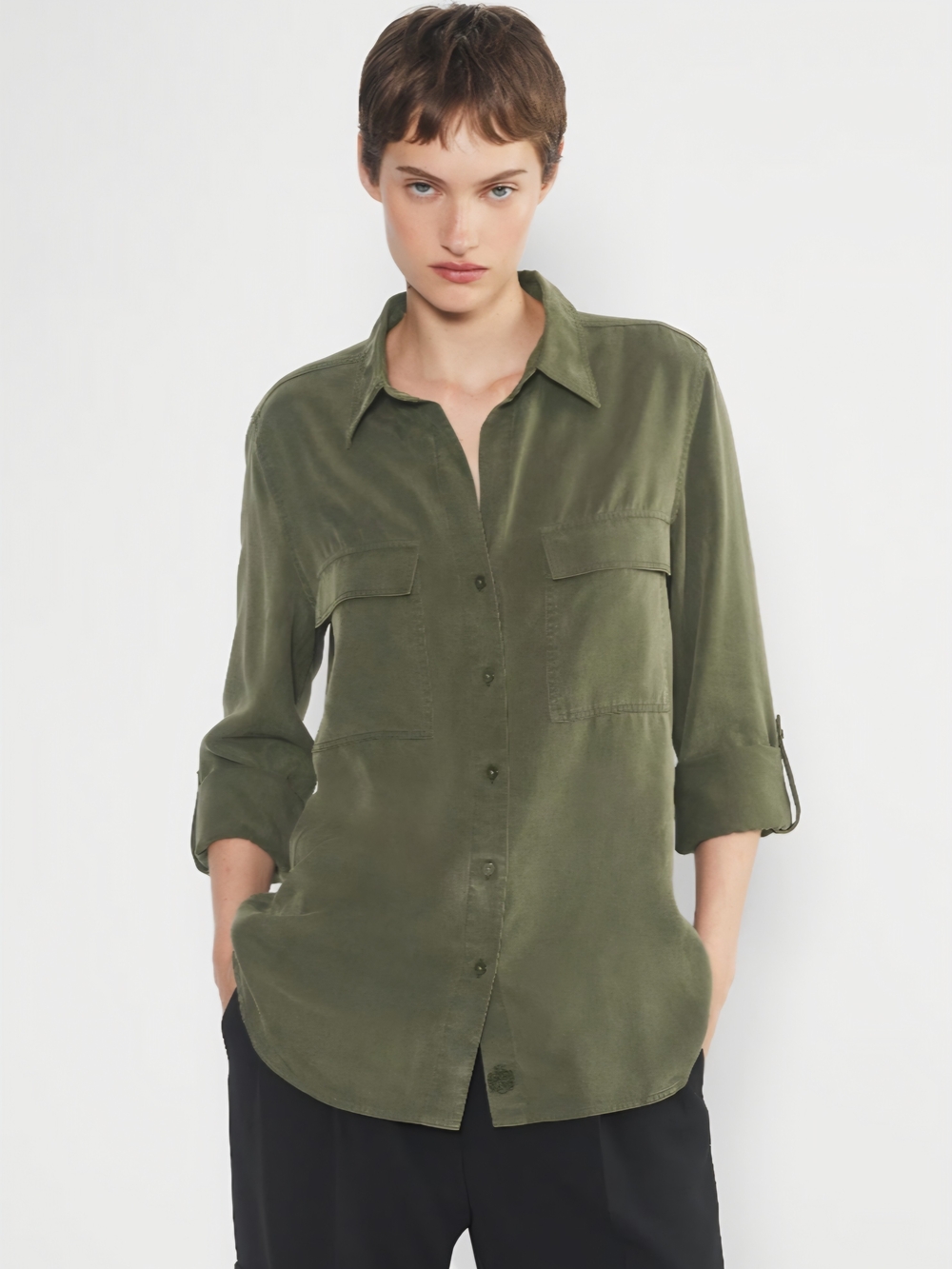 Babaton Olive Green Utility Country Core Button-Down Shirt